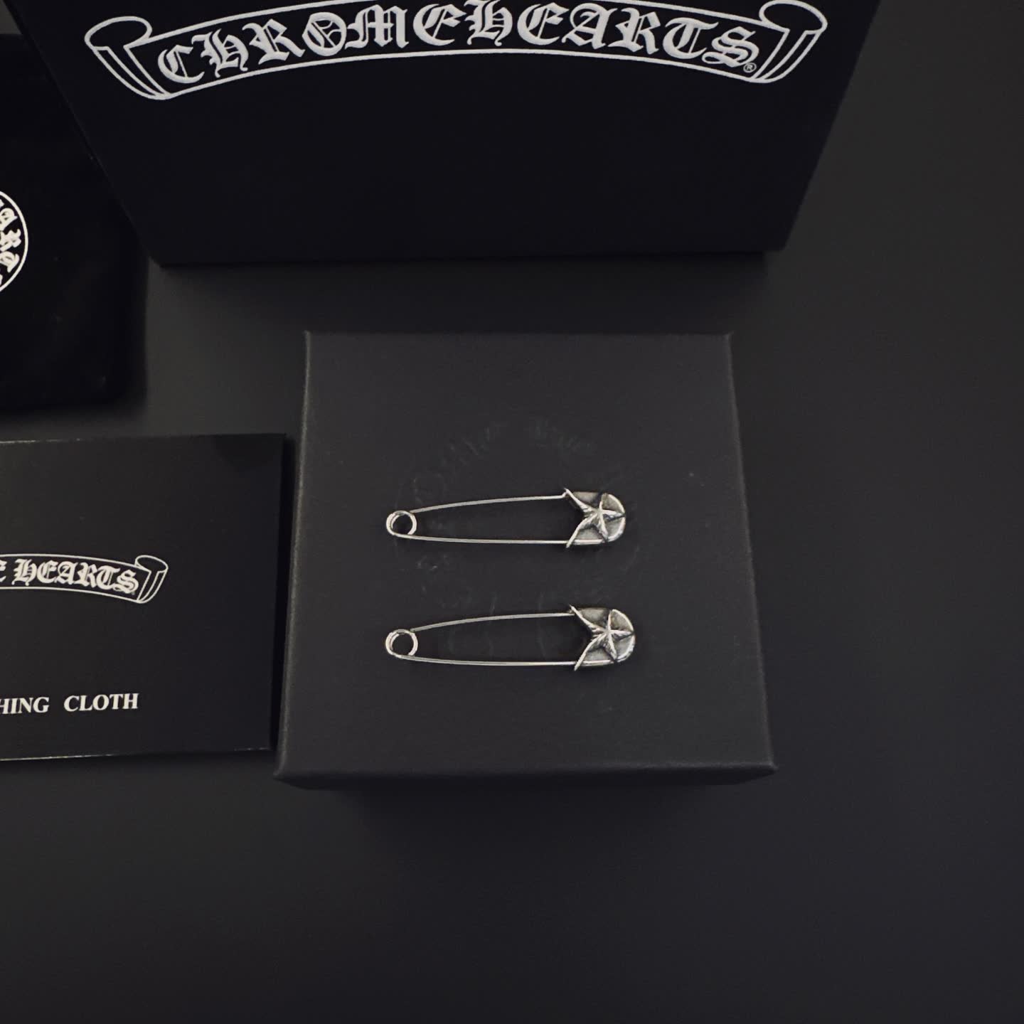 Chrome Hearts Silver Safety Pin Earrings